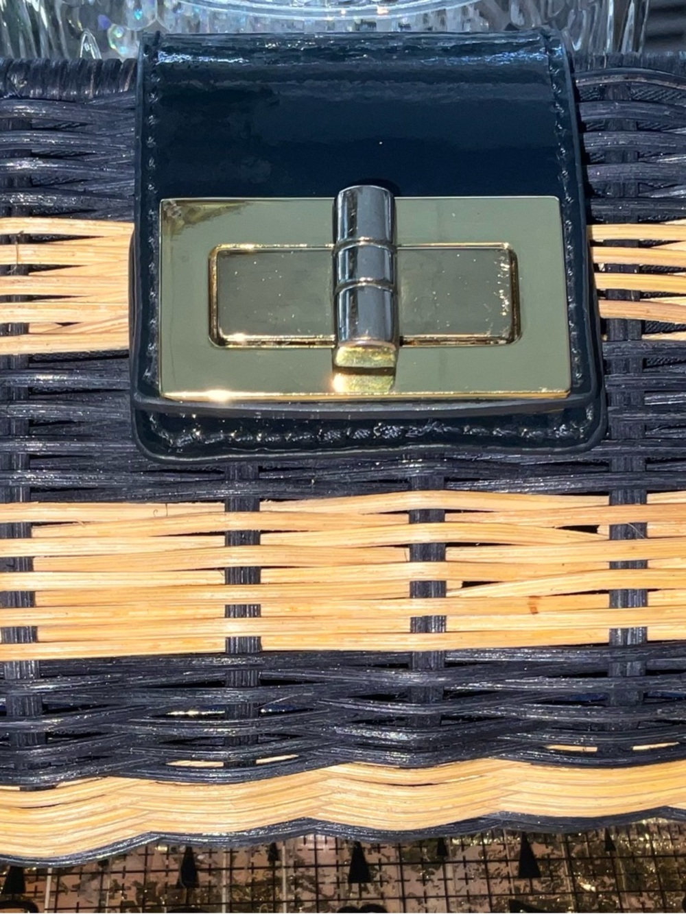 J. CREW NEW Woven Straw Clutch Bag in Black and Natural